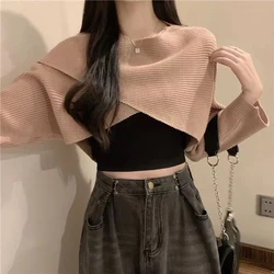 Spring Summer Criss-cross Short Women Loose Sweater Fashion All-match Knitted Pullovers 2023 New Harajuku Casual Crop Clothing