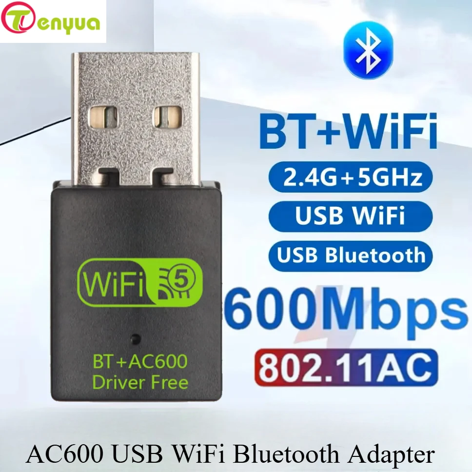 

600 Мбит/с USB WiFi Bluetooth-адаптер 2 в 1 Dongle двухдиапазонный USB-адаптер Wi-Fi USB Bluetooth-адаптер Беспроводная сетевая карта для ПК