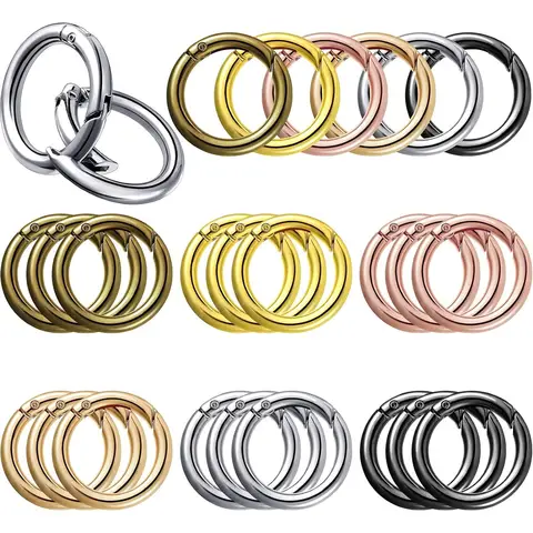 Bilashmart 5pcs Metal O Ring Keyring Spring Buckles DIY Jewelry Openable Round Carabiner Keychain Clasp Bag Clips Snap Hook