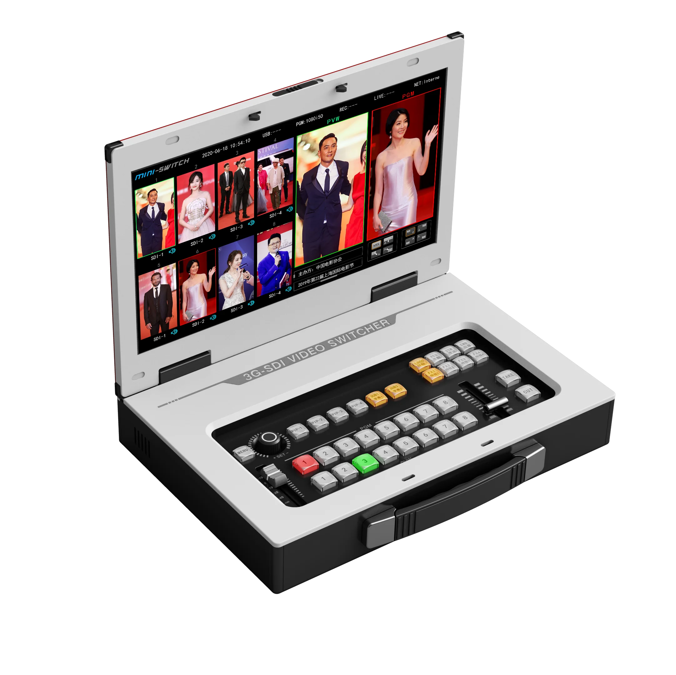 video mixer PGM multiview 8 channel SDI/H-D-M-I usb 3.0 audio video live streaming switcher