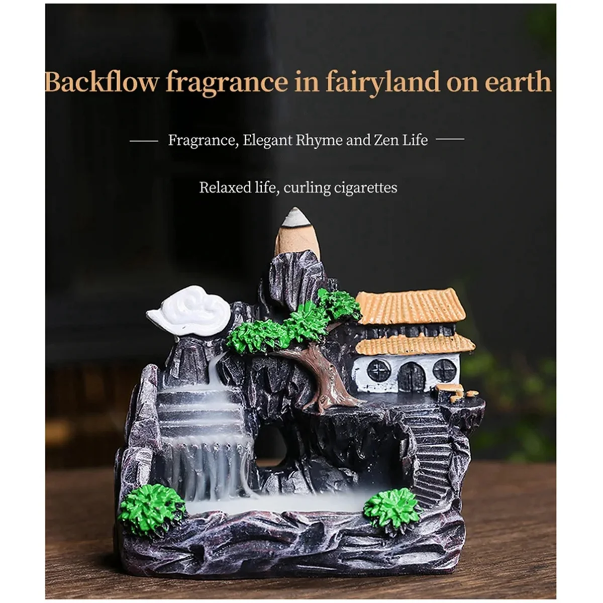 ภูเขาสูงไหลน้ําตก Backflow ธูป Burner น้ําหอม Diffuser ธูป Burner ตกแต่ง,E