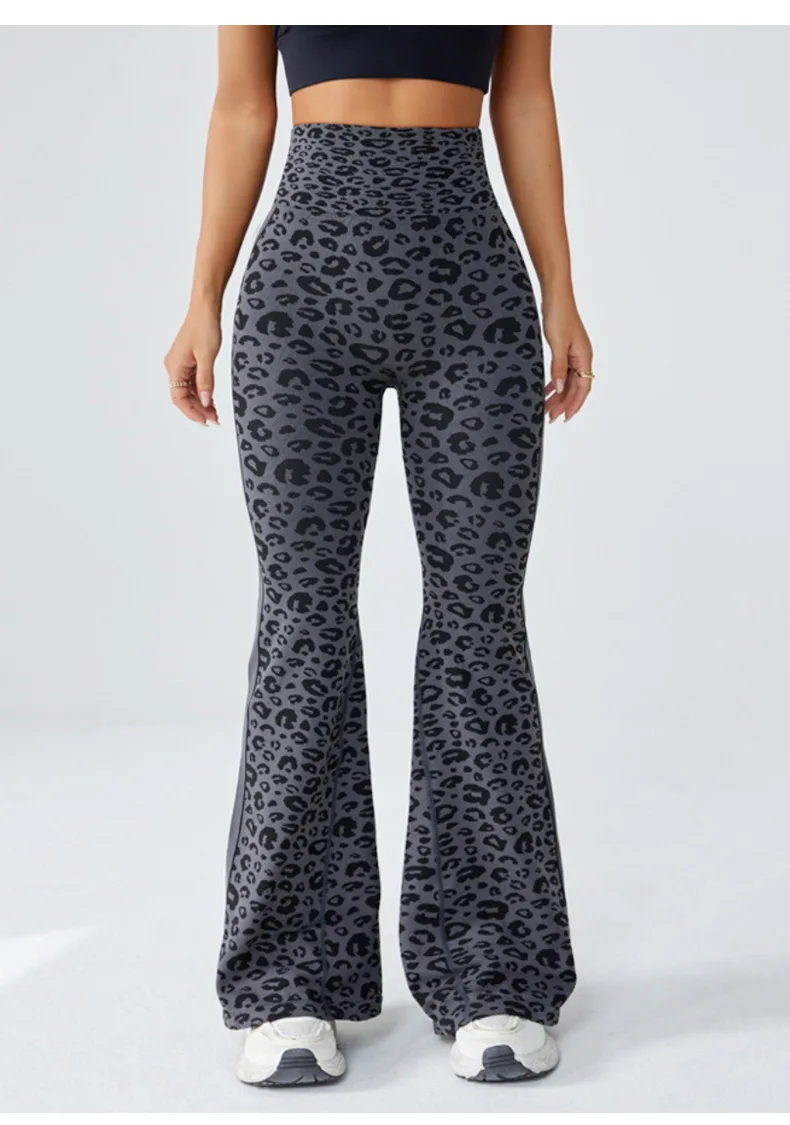 

Слегка расклешенные брюки для йоги, женские спортивные брюки с высокой талией, подтягивающие ягодицы, широкие брюки с леопардовым принтом для фитнеса и йоги.