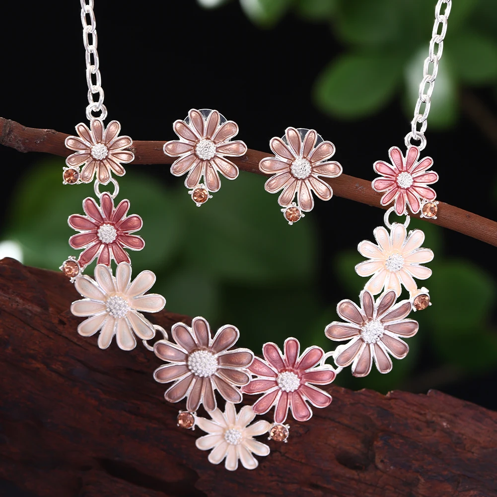 Cring Coco Fashion Flower Daisy Rose Earring Necklaces Set Elegant Women\'s Jewelry Sets Necklace for Women Luxury Christmas Gift