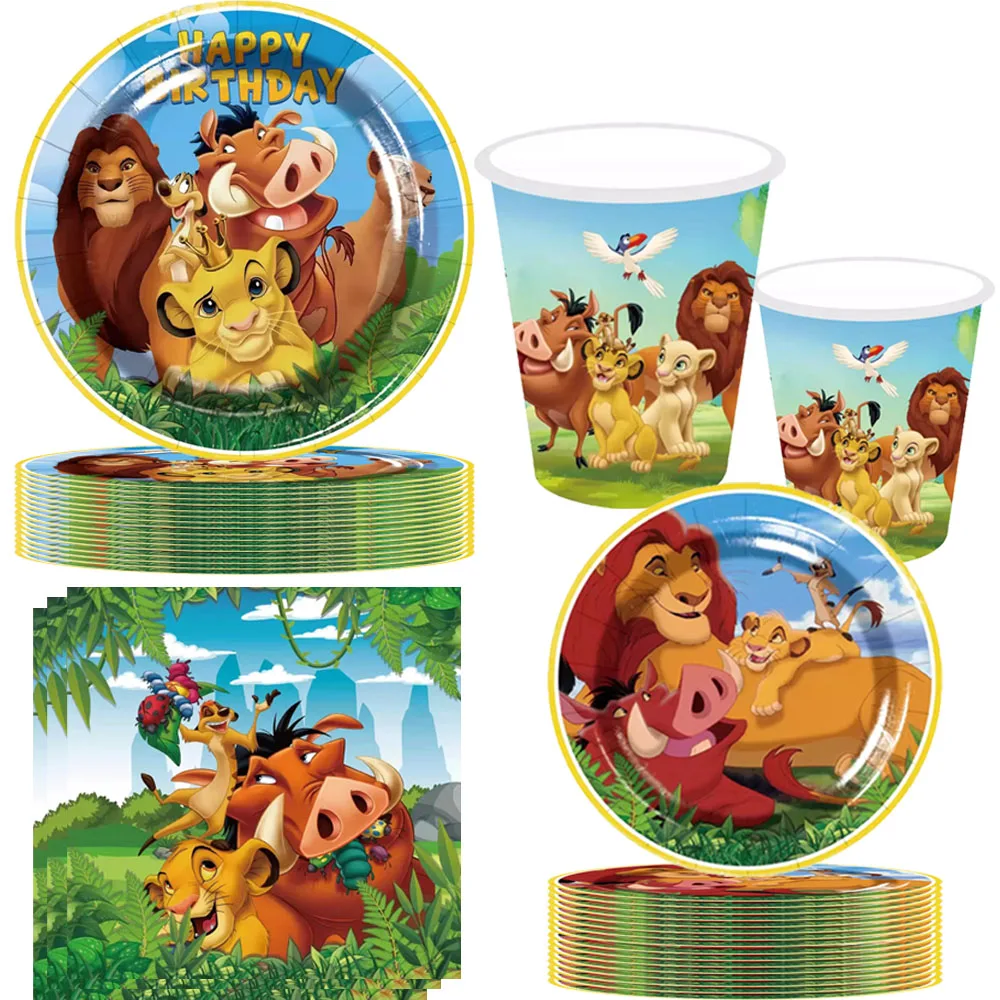 New Lion King Simba Birthday Party Decorations Included Balloon Banner Tablecloth Paper Cups and Plates  for Kid Baby Shower