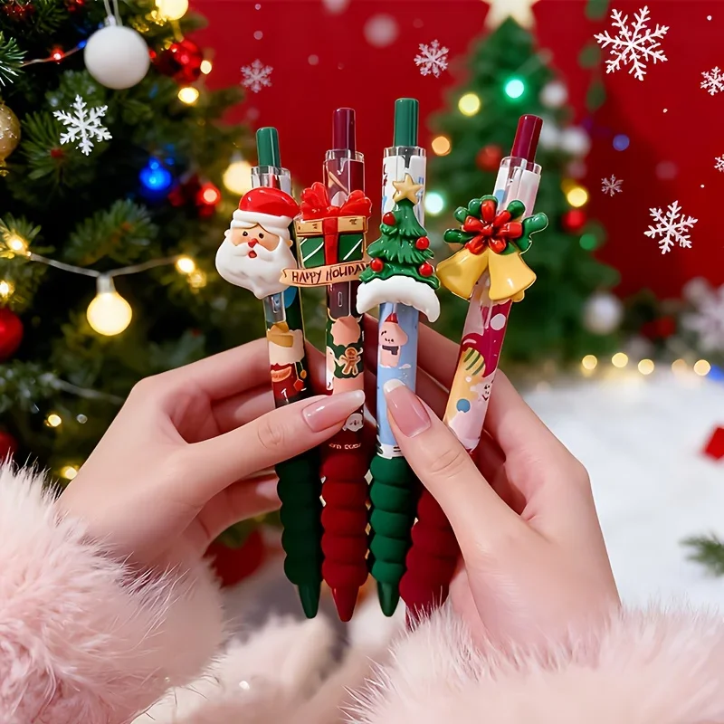 Christmas Themed Spiral Soft Rubber Grip Pen, Extendable Christmas Tree and Bell Decoration, Holiday Gifts, Student Stationery