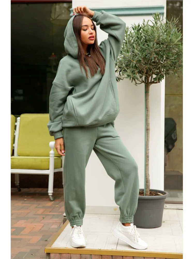 Women Two Piece Sets Tracksuit Hooded Sweatshirt Tops Sweatpants Pants Set Female Autumn Winter Long Sleeve Pullover Sports Set