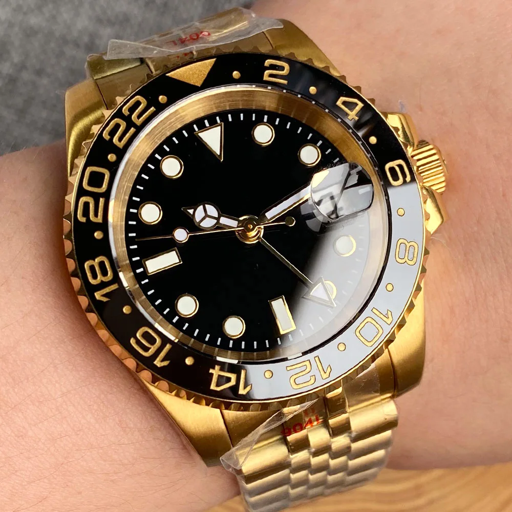 2024 40mm Business Sapphire Sterile black dial 200m waterproof NH34A GMT Automatic Movement Stainless steel Gold Watches for Men