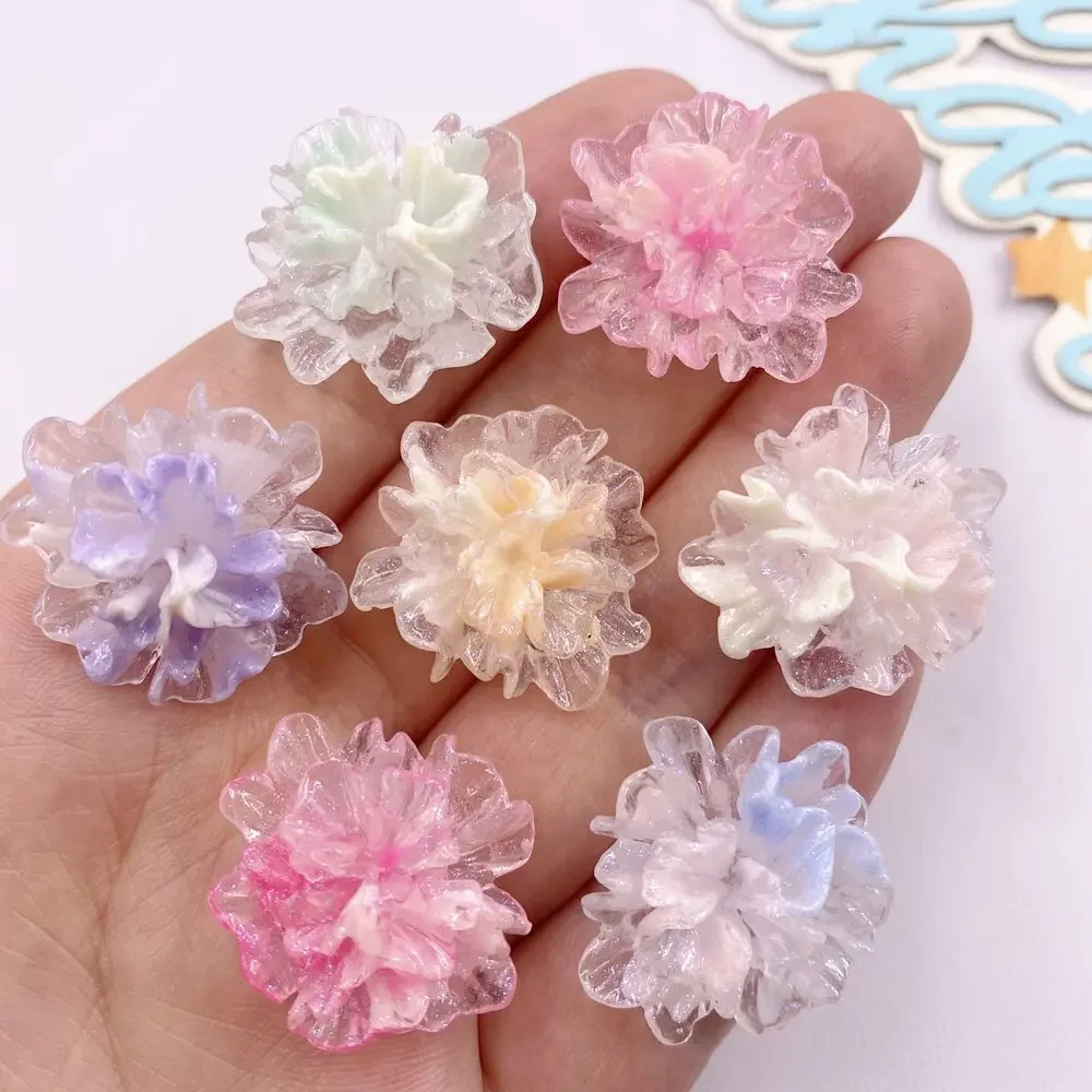 10 Stück bunte Kristall-Hortensien aus Kunstharz, flache Rückseite, Blumen-Strassfiguren, Hochzeits-Scrapbook-DIY-Bastelzubehör