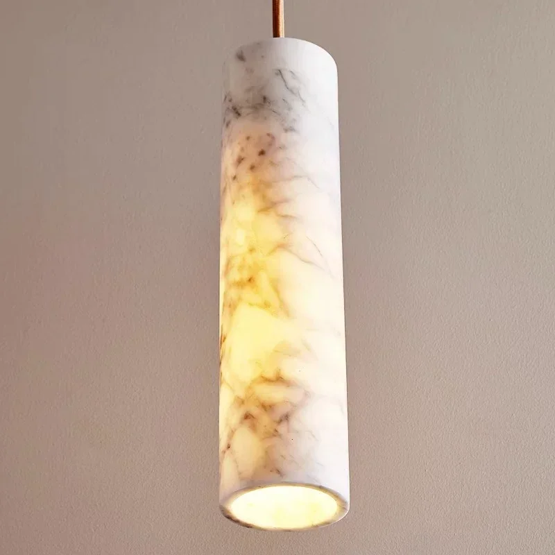 Spanish marble pendant light luxury natural veins stone copper suspension luminaire For Dining kitchen bar bedside Hanging lamp