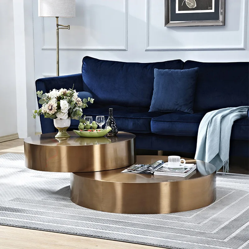 YJQ postmodern Italian light luxury coffee table living room tea table creative rotatable double round coffee table minimalist