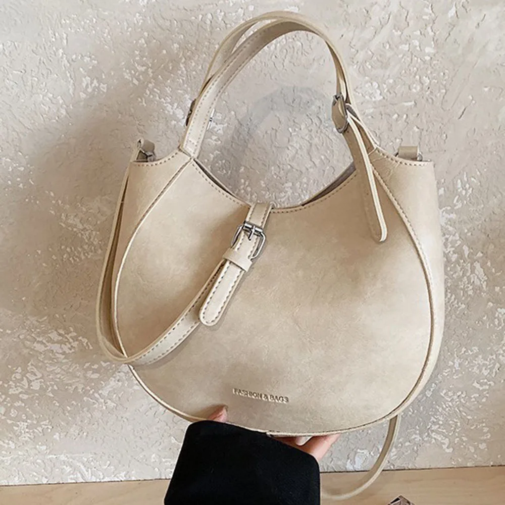 

Женская круглая сумка через плечо из искусственной кожи, большая вместительная женская сумка на плечо, повседневная модная сумка-багет для женщин