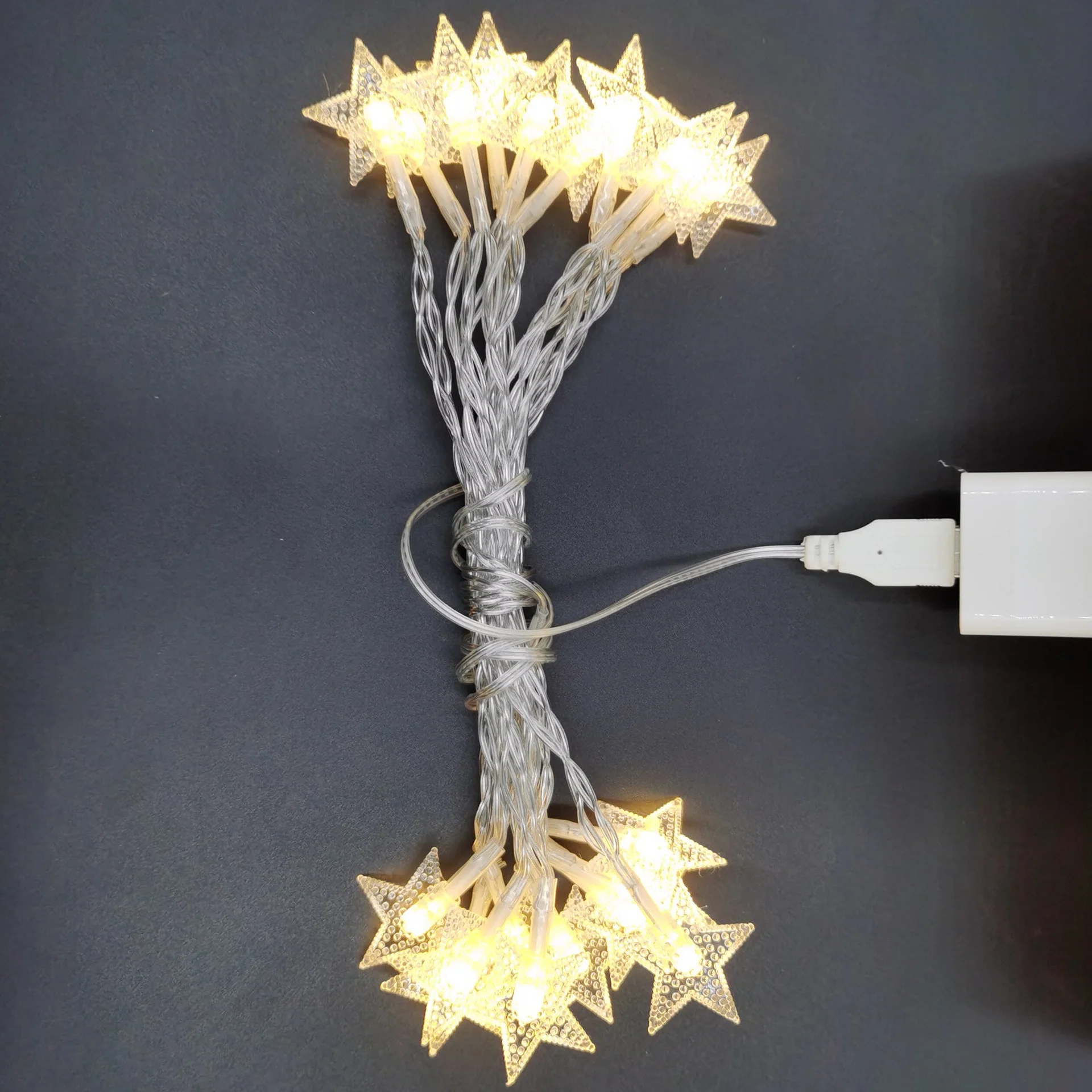 Guirnalda de luces LED en forma de bola de estrella, luces de hadas, blanco cálido, funciona con USB, decoración de vacaciones, fiesta de Navidad, boda, 20 LED