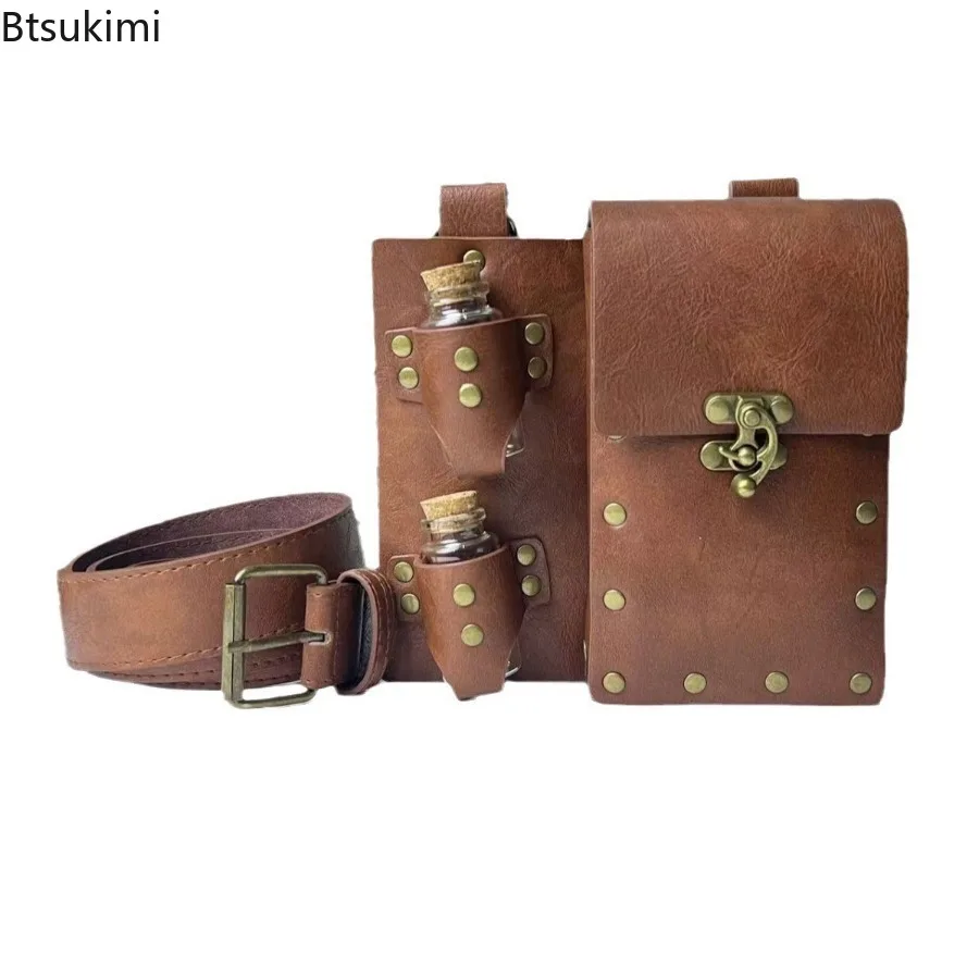 

Steampunk Storage Bag Medieval Leather Waist Bags Renaissance Viking Knight Role-playing Clothing Accessories Male Props Belt