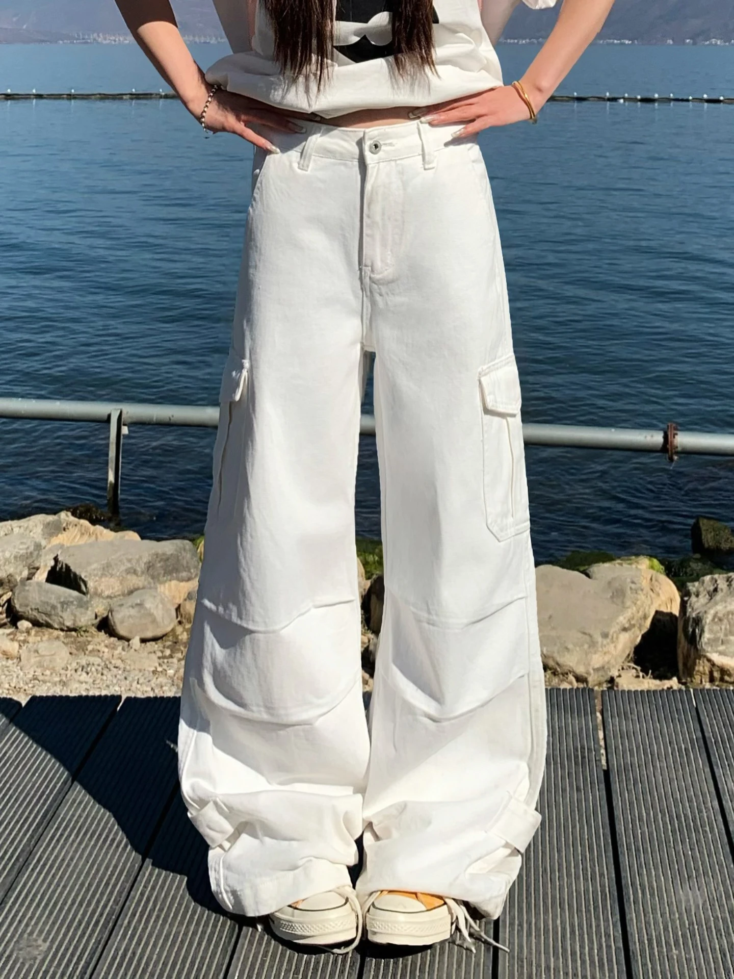 

Cool Versatile Straight Leg Wide Leg Jeans Women's Workwear Trousers White Denim Pants Casual Spring Summer New Arrival