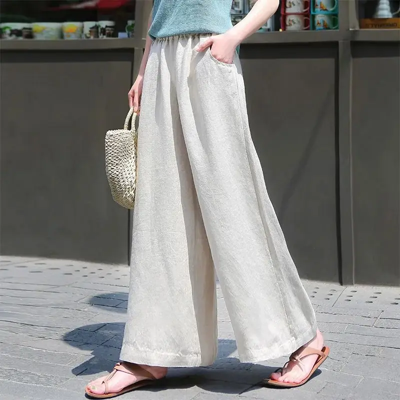 

New Cotton and Linen Wide-leg Women's Summer Casual High-waisted Drape Wide-leg Loose Long Pants