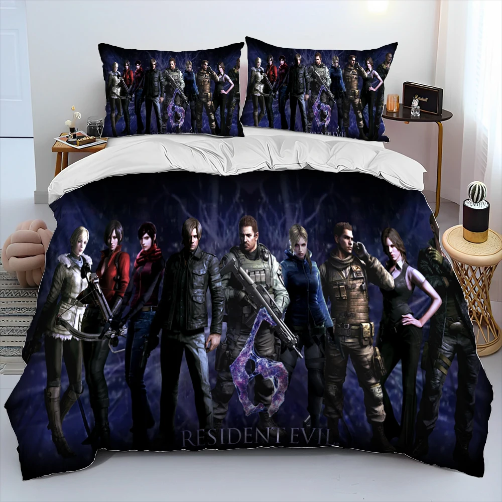 3D R-Resident Evil Games Gamer  Comforter Bedding Set,Duvet Cover Bed Set Quilt Cover Pillowcase,king Queen Size Bedding Set Kid