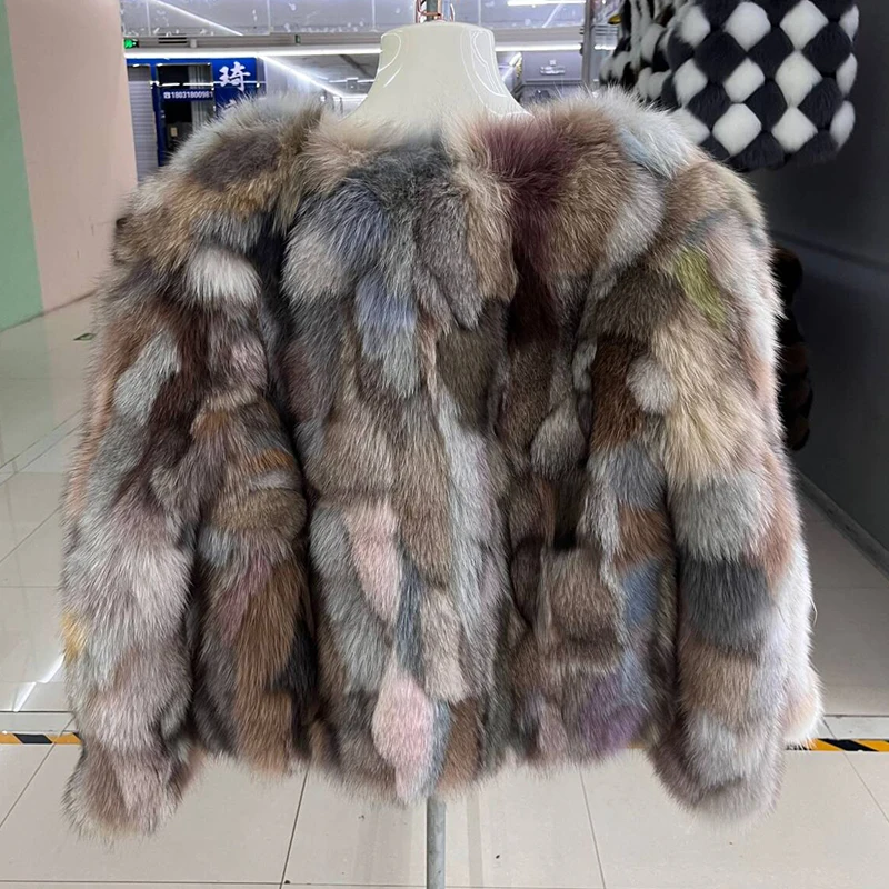 2024 Winter New Women Real Natural Multi-color Fox Fur Genuine Coats  Fashion Colorful Thick Warm Luxury Outwear Female Jackets