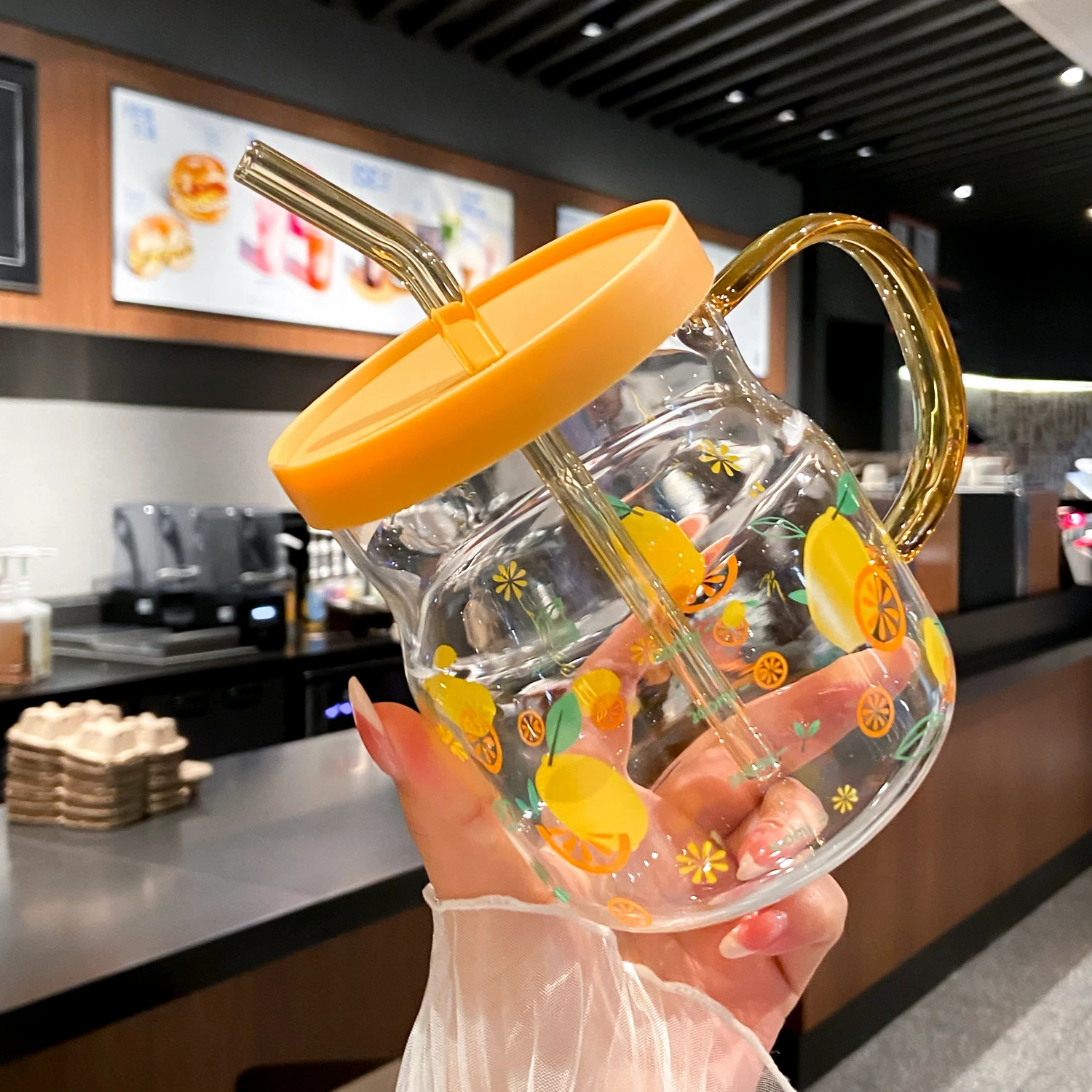 600ml-high-aesthetic-glass-cup-with-straw-printing-and-scale-home-drinking-milk-cup-couple-cup-digital-brand-insulated-bag