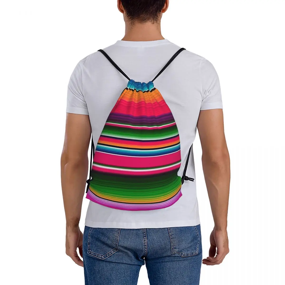 Couverture mexicaine rayée Fi.C. Serape, sacs à dos à la mode, sacs à ficelle de proximité portables, sac de rangement pour livres, sacs d'école pour hommes et femmes