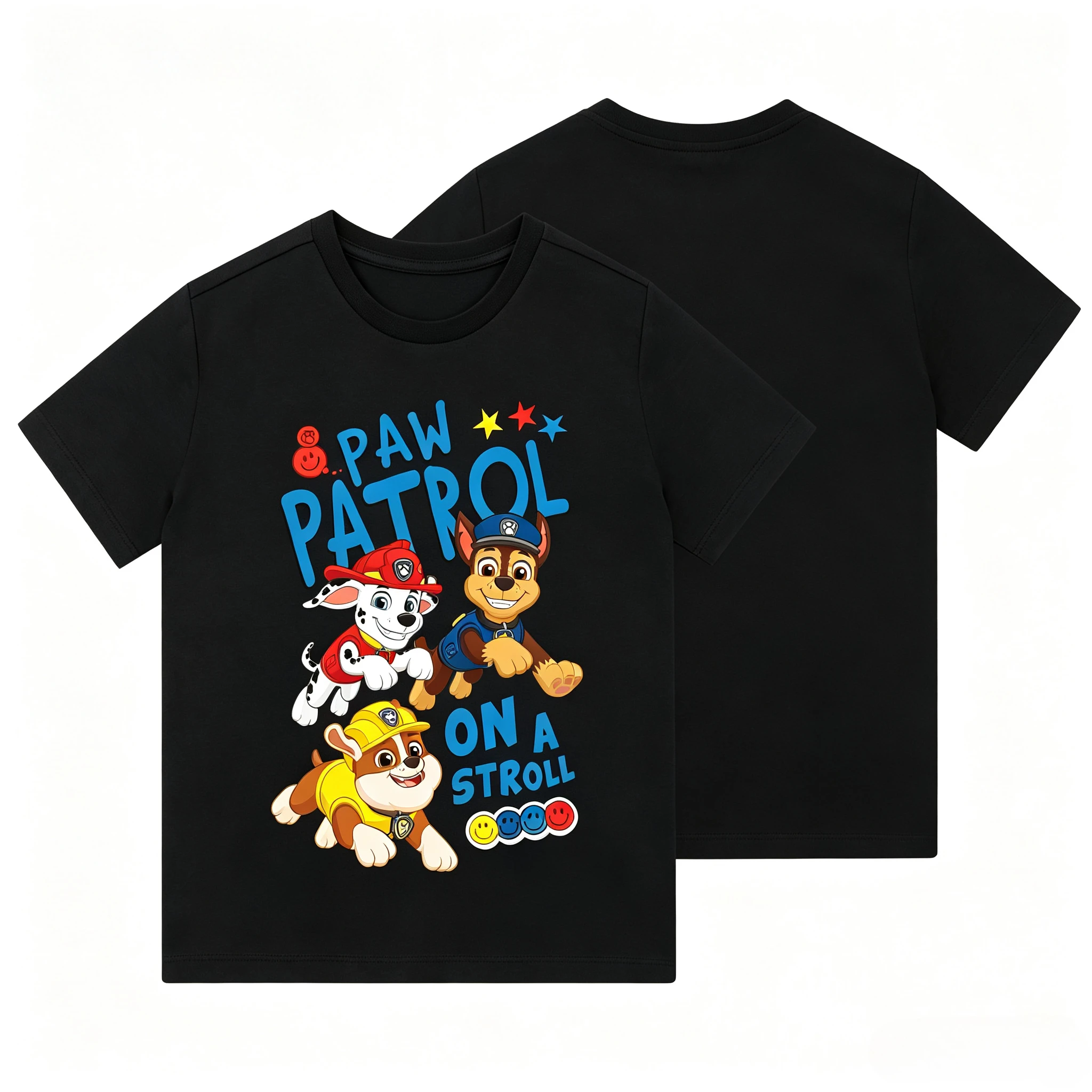 Paw Patrol T-Shirt Kids Boys Girls Chase Marshall Rubble Print Black Cotton Short Sleeve Cartoon Dog Top Children Casual Summer