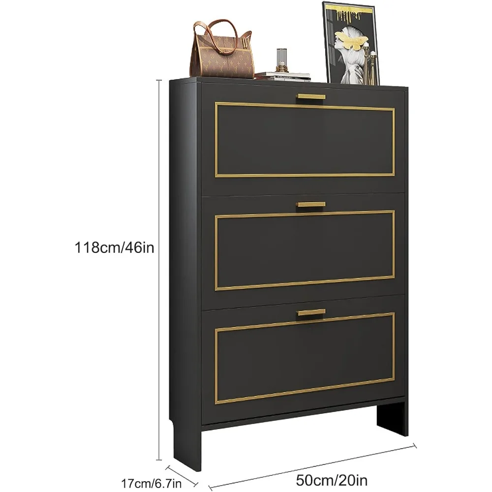 خزانة تخزين الأحذية مع 3 أدراج قابلة للطي للمدخل، ومنظم رف الأحذية النحيف، وخزانة الأحذية المخفية لمساحة المدخل #2