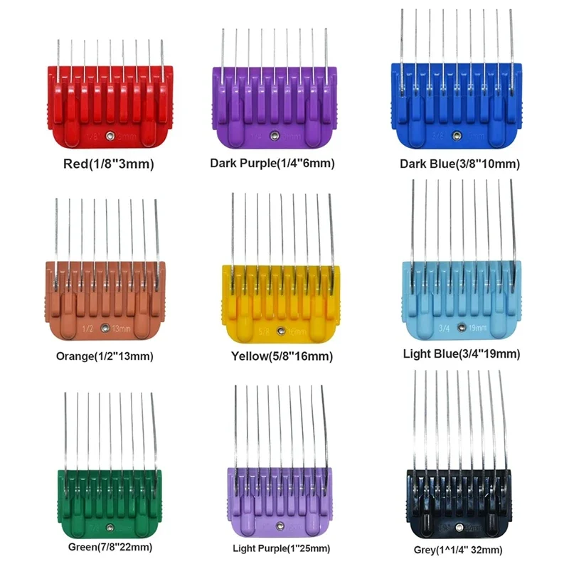 Pet 9 Color Stainless Steel Comb Set For Andis, Oster A5, Wahl KM Series Detachable Blade Animal Clippers (only size 10/15/30)