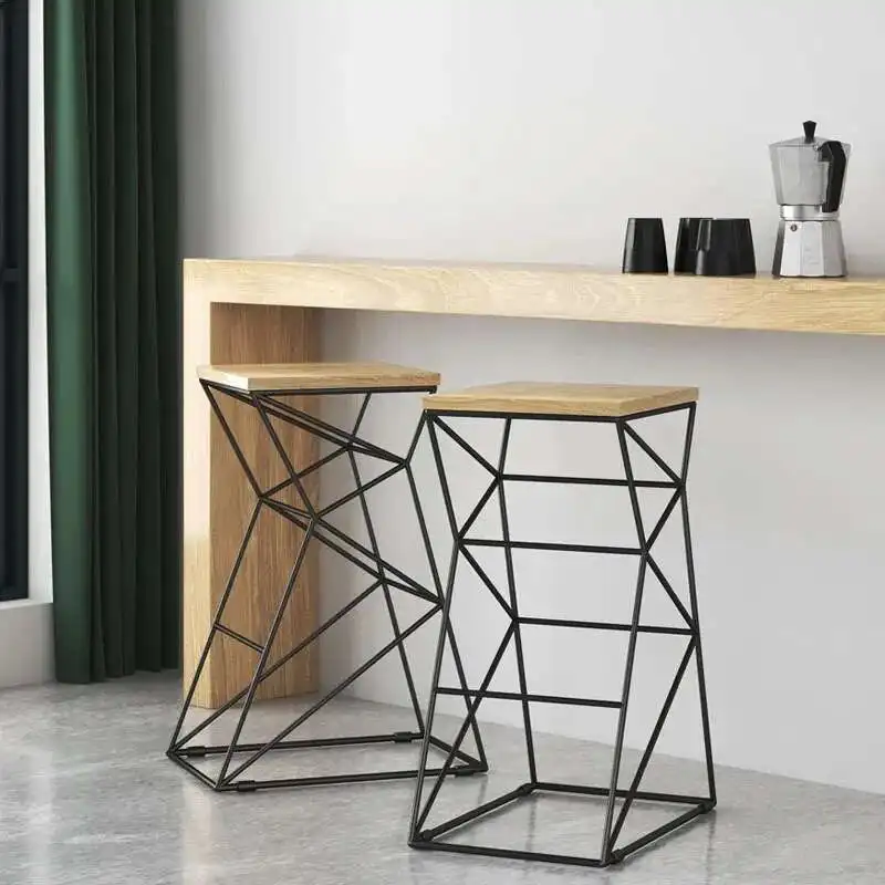 Nordic Loft Bar Chairs Industrial Bar Stool Iron Wrought Simple Modern Creative Restaurant Bar stool High Stool Solid Wood