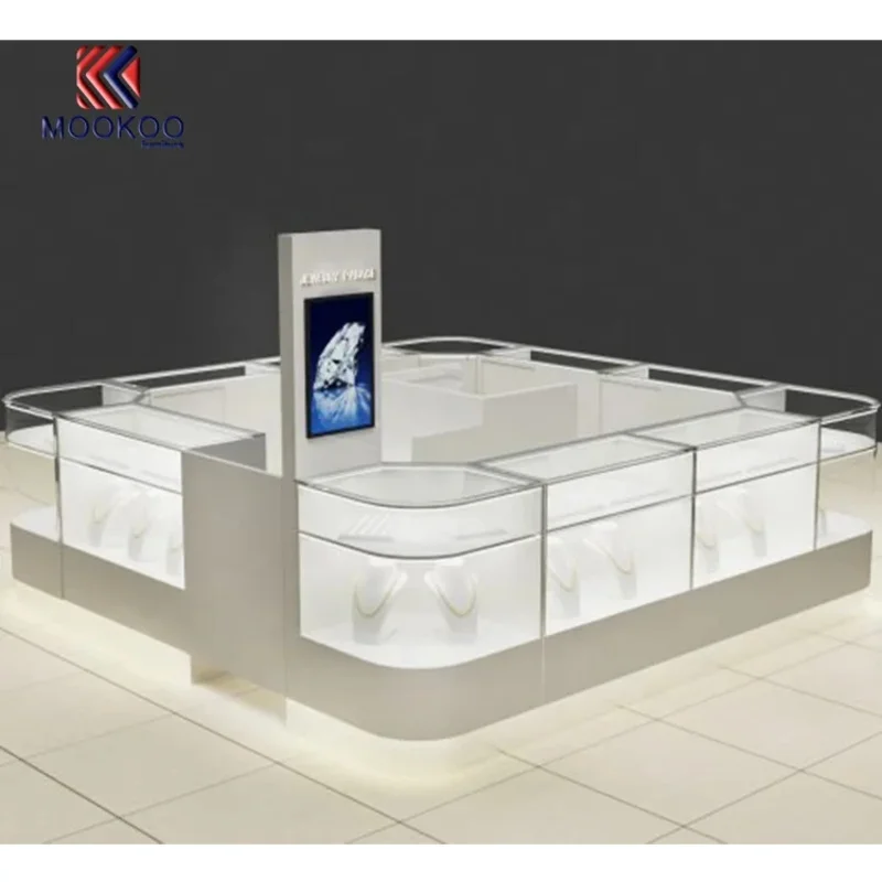 custom.Good Quality Modern Display Mall Jewelry Kiosk with LED Light