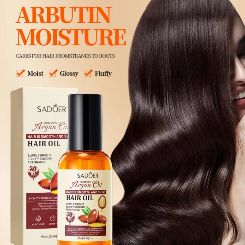 Moroccan Argan Hair Care Essential Oil 80ml, Plant Extracts Provide a Refreshing Sensation and the Oily Ingredients Are Easily Absorbed, Offering Moisturizing Benefits and Care for Damaged Hair, Helping to Improve Dry, Frizzy, and Unruly Hair, Making It Soft, Easy to Comb, and Shiny.