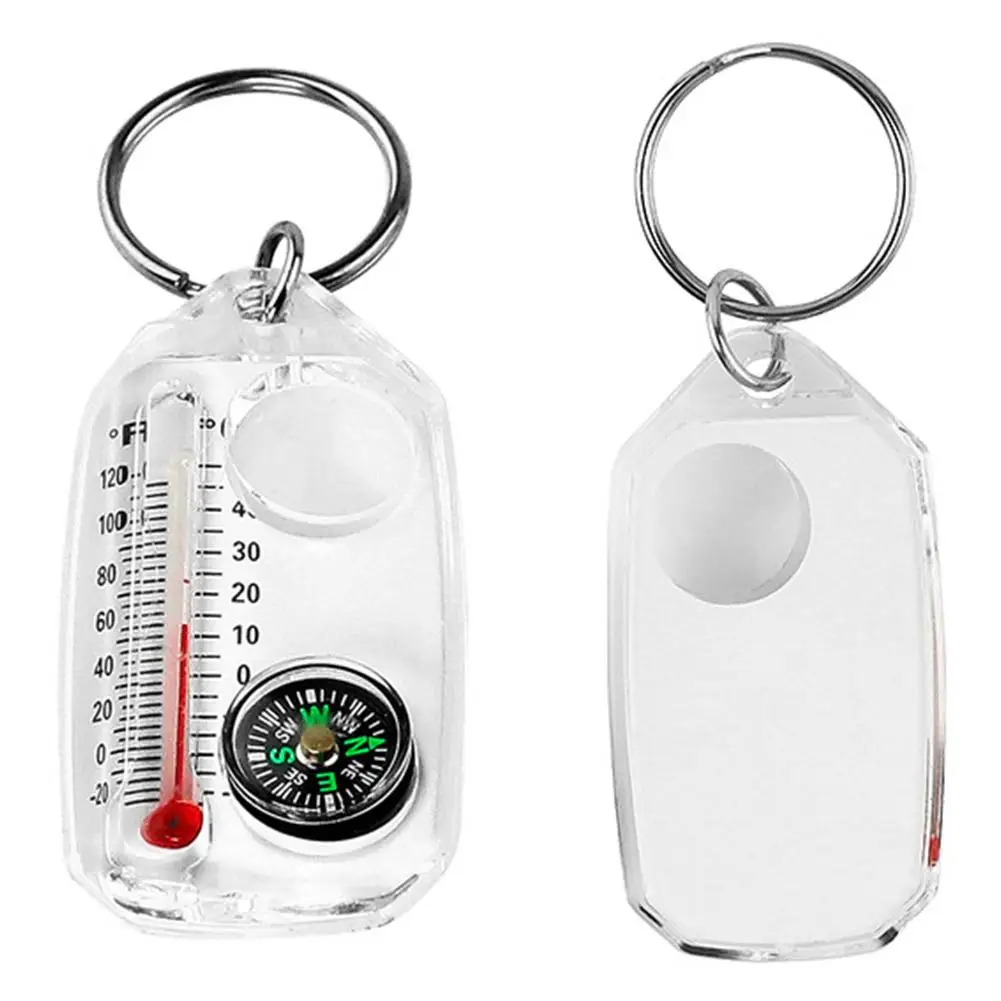 Outdoor Mountaineering Buckle Keychain Compass Pointer Mini Keychain Thermometer Compass Key Hook Camping Tools Carabiners image 2