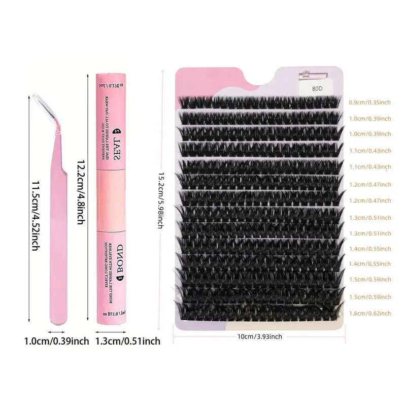 14列80Dふわふわまつげ束キット9-16mmまつげエクステキットふわふわドラマチックキャットアイ風80D個別まつげ束
