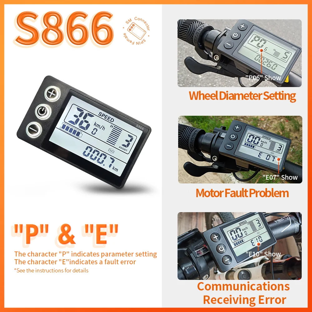 E-bike Bafang LED S866 Display for BBS01/BB02/BBSHD Bafang Mid Motor with 5 Pin Female Plug for Electric Bicycle Conversion