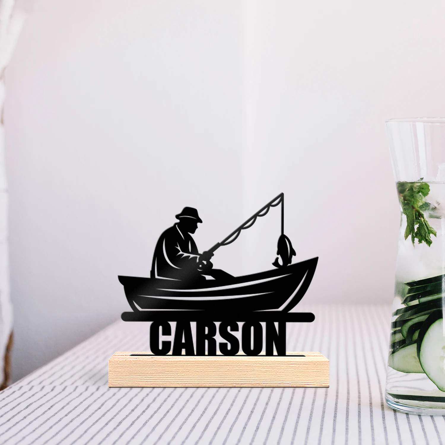 1pc Customized Minimalist Metal Ornaments Customizable Content Equipped with Wooden Base Perfect for Home or Office Decoration