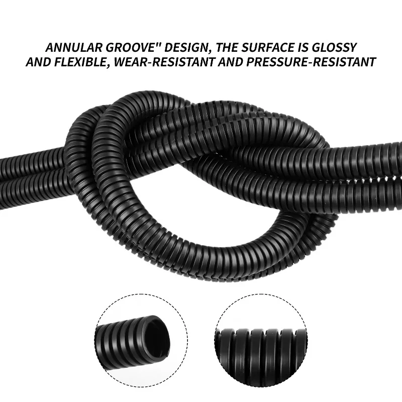 2/5/10m Black PP Insulated Corrugated Split Loom Tube AD 7.5~34.5mm Wire Harness Threaded Hose Plastic Line Protection Sleeving image 3