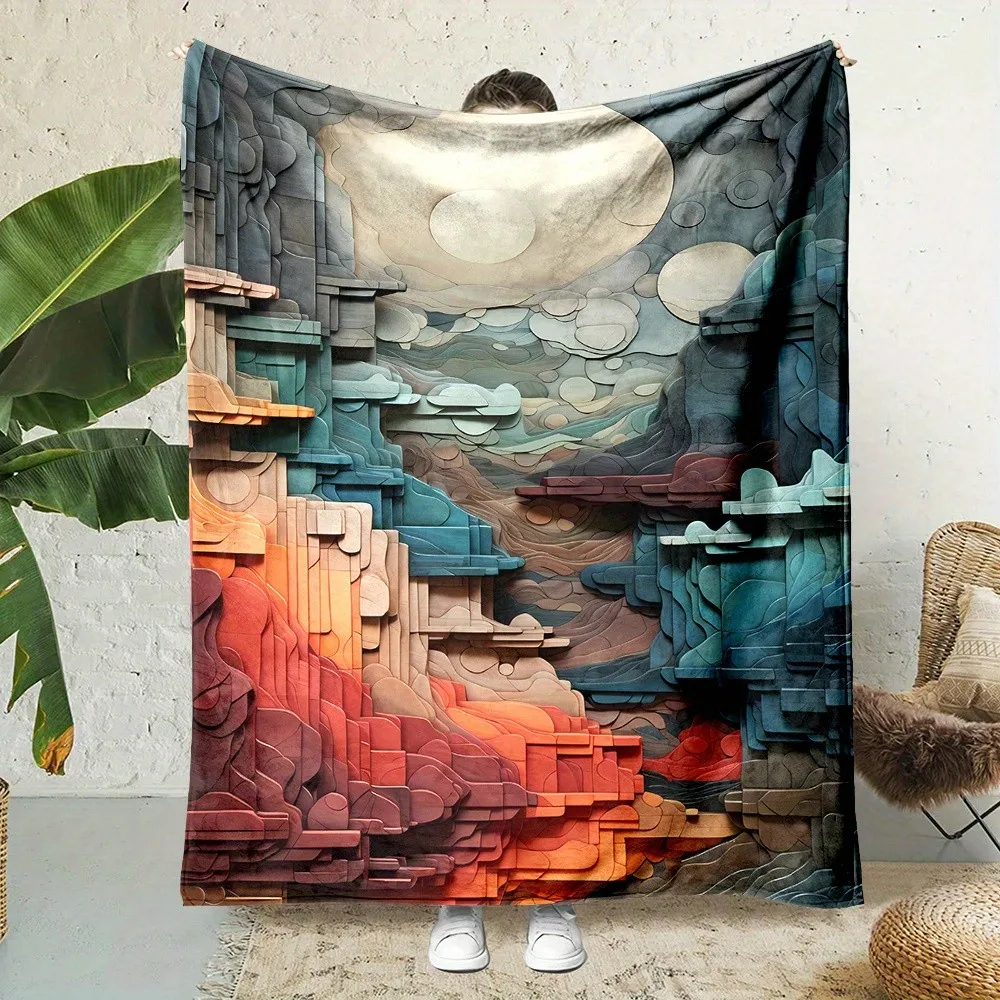 Colorful landscape patterns Flannel printed blanket suitable for all seasons suitable for living room office sofa and travel