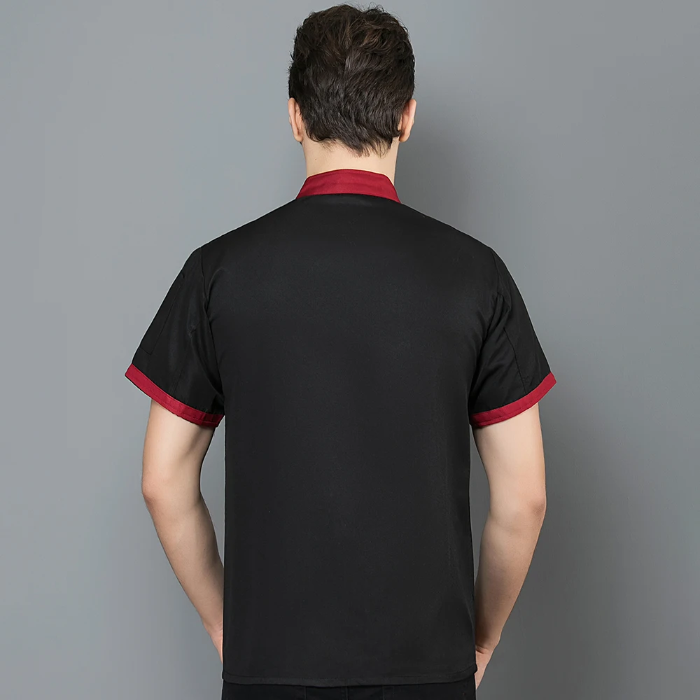 Abrigo de Chef para hombre, uniforme de cocinero, chaquetas de manga corta para cocinar, Tops de servicio de comida, ropa de trabajo para restaurante y panadería