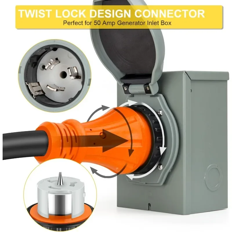 سلك مولد 50 أمبير 15 قدم، NEMA 14-50p إلى CS6364 & SS2-50R سلك طاقة للطوارئ، 125/250 فولت، 12500 واط