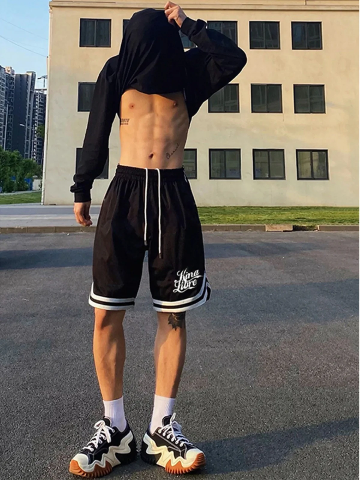 

American Sle Baskeall orts Men's Summer Thin Faion Qui Dry Sports Fitn Five-Quarter Length Casual Pants