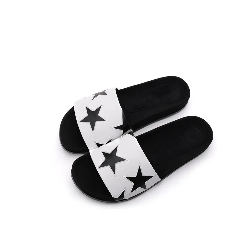 Chanclas de cuero con estrellas para mujer, Sandalias planas de playa al aire libre, de alta calidad, para verano