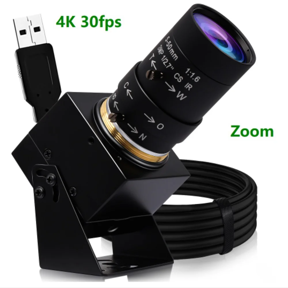 ELP 4K IMX317 USB Camera 5-50mm 10X Optical Zoom Webcam 2160P 30fps With Microphone UVC Plug Play for Raspberry Pi Linux Android