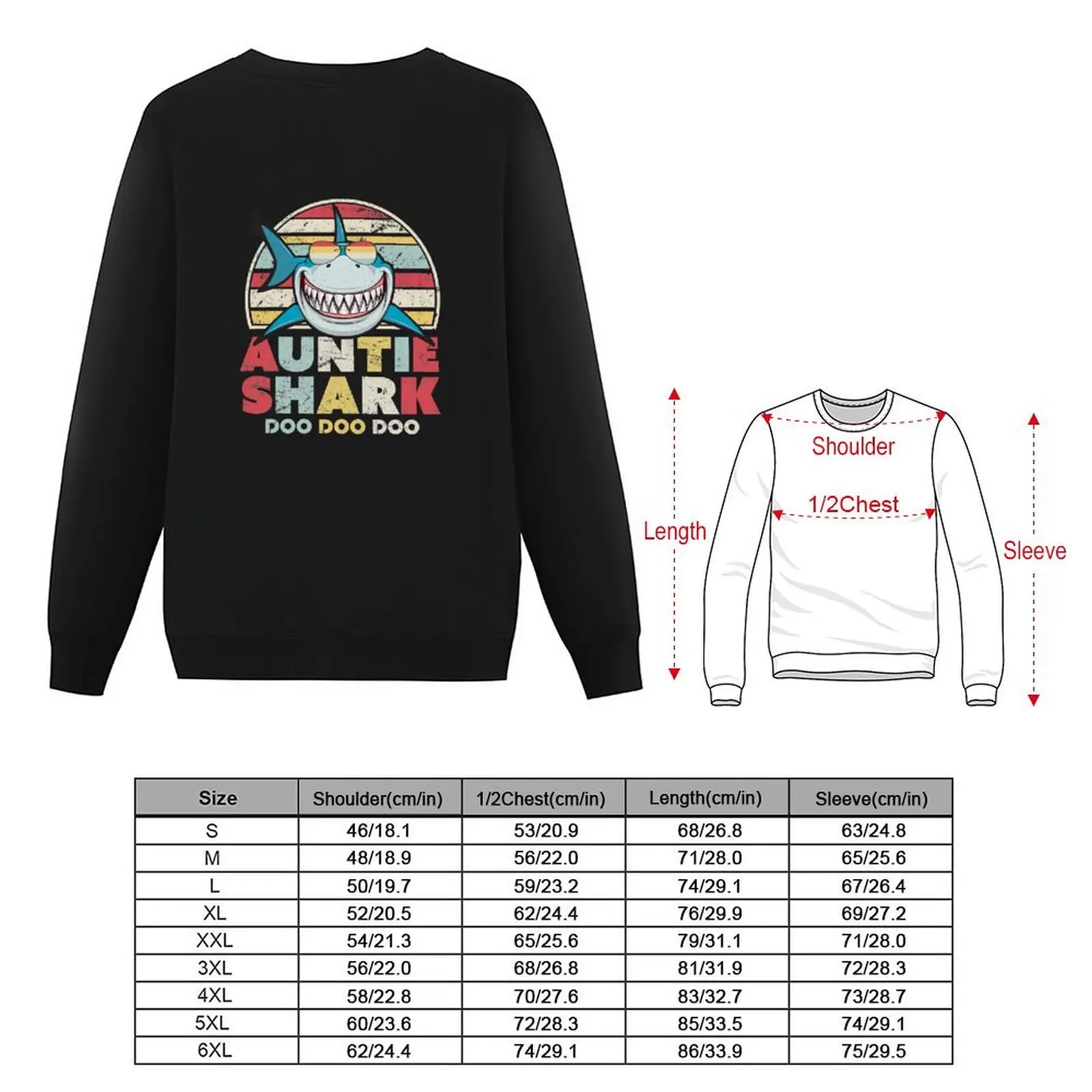 Auntie Shark Print. Doo Doo Doo Tee. Pullover mens clothing mens clothes autumn new products men's clothes oversize sweatshirts