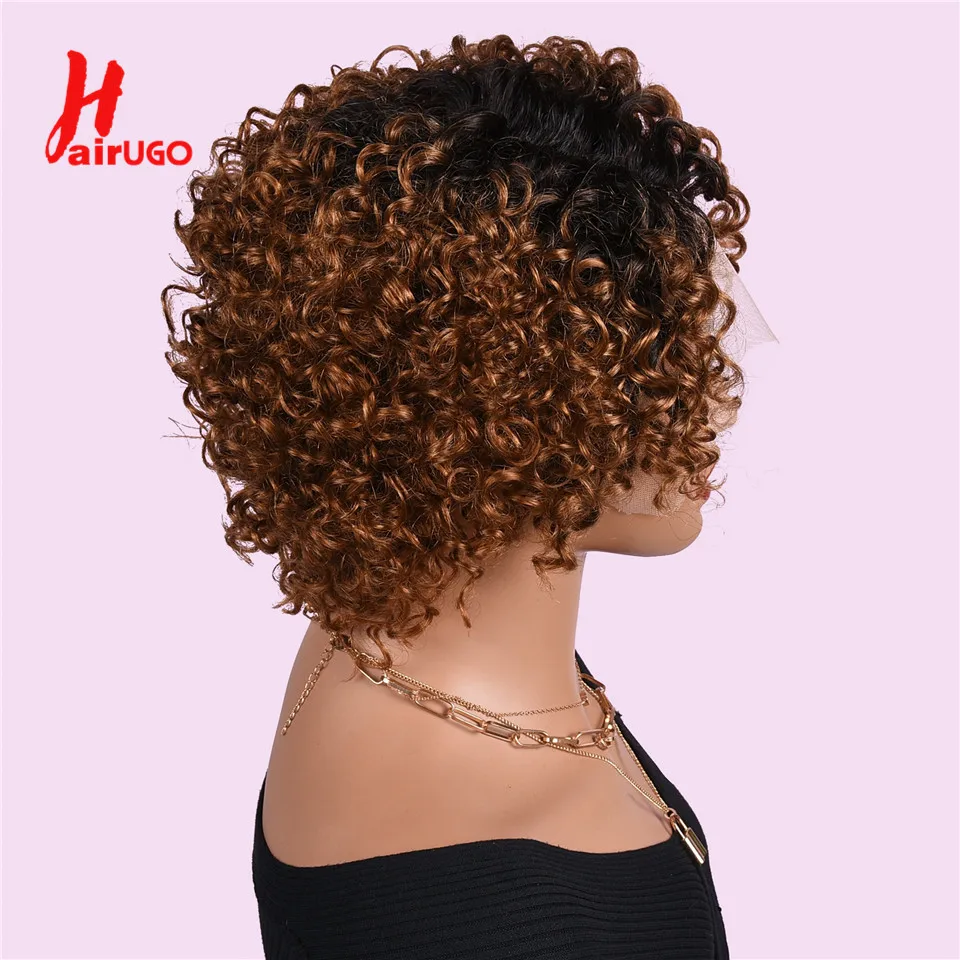 Curly Pixie Cut Wigs T1B/30 T Lace Front Pixie Cut Wigs Human Hair Ombre Lace Closure Wigs For Woman 8 Inches 180% HairUGo image 4