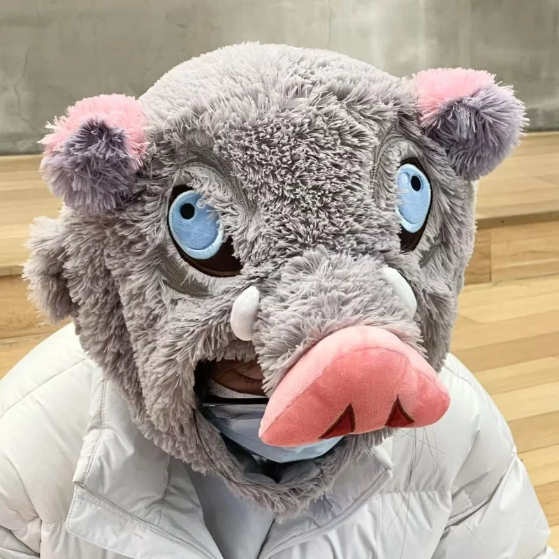Cosplay Prop Wild Boar Head Plush Hat Demon Slayer Hashibira Inosuke Warm Headgear Cartoon Stuffed Anime Plushies Gifts Boy Fans