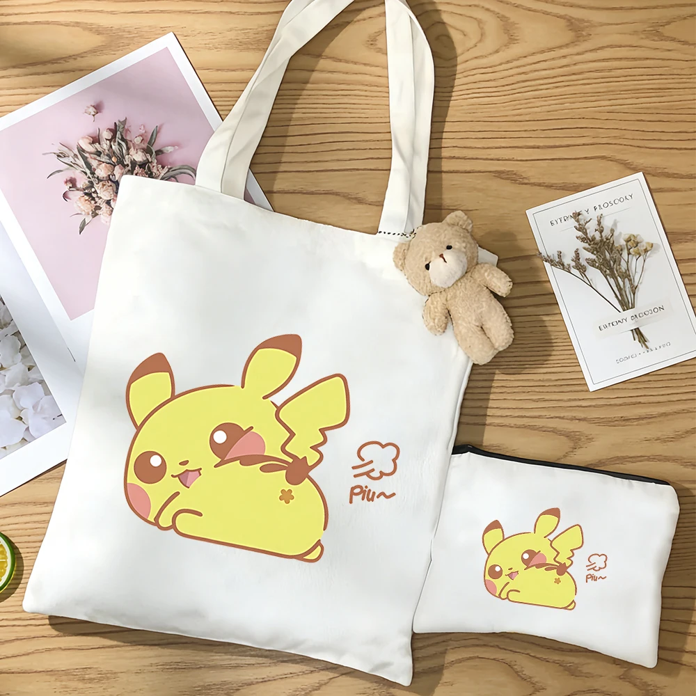 

kawaii shoulder bag Anime figure Pikachu Gengar canvas bag Printing Snorlax Simple Document package student Stationery Storage