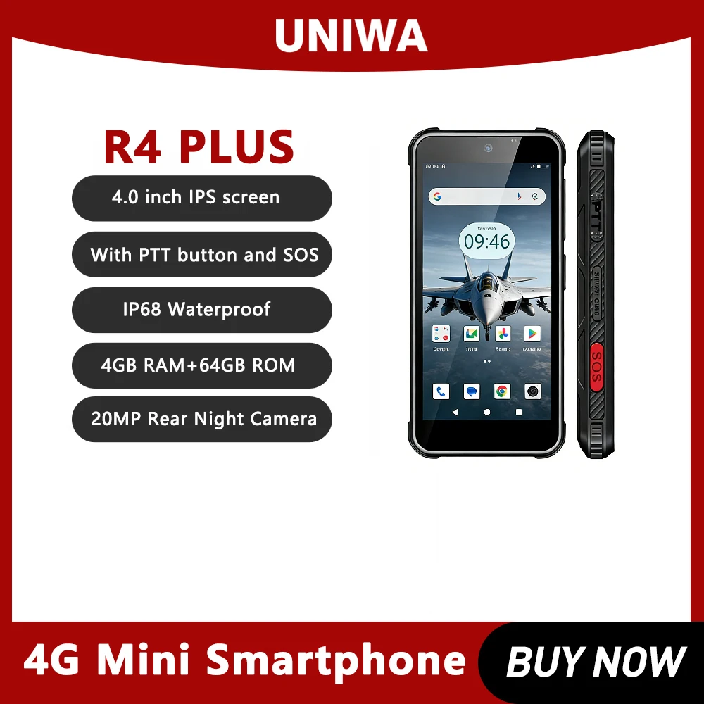 UNIWA R4 PLUS 4Inch Waterproof Mini Android Phone 4GB RAM+64GB ROMNFC Smartphone Night Vision Camera 3000mAh Mini Phone OTG PTT