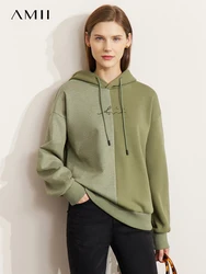 AMII-sudaderas minimalistas para mujer, Jersey holgado con bordado de con capucha gruesa, moda 2022