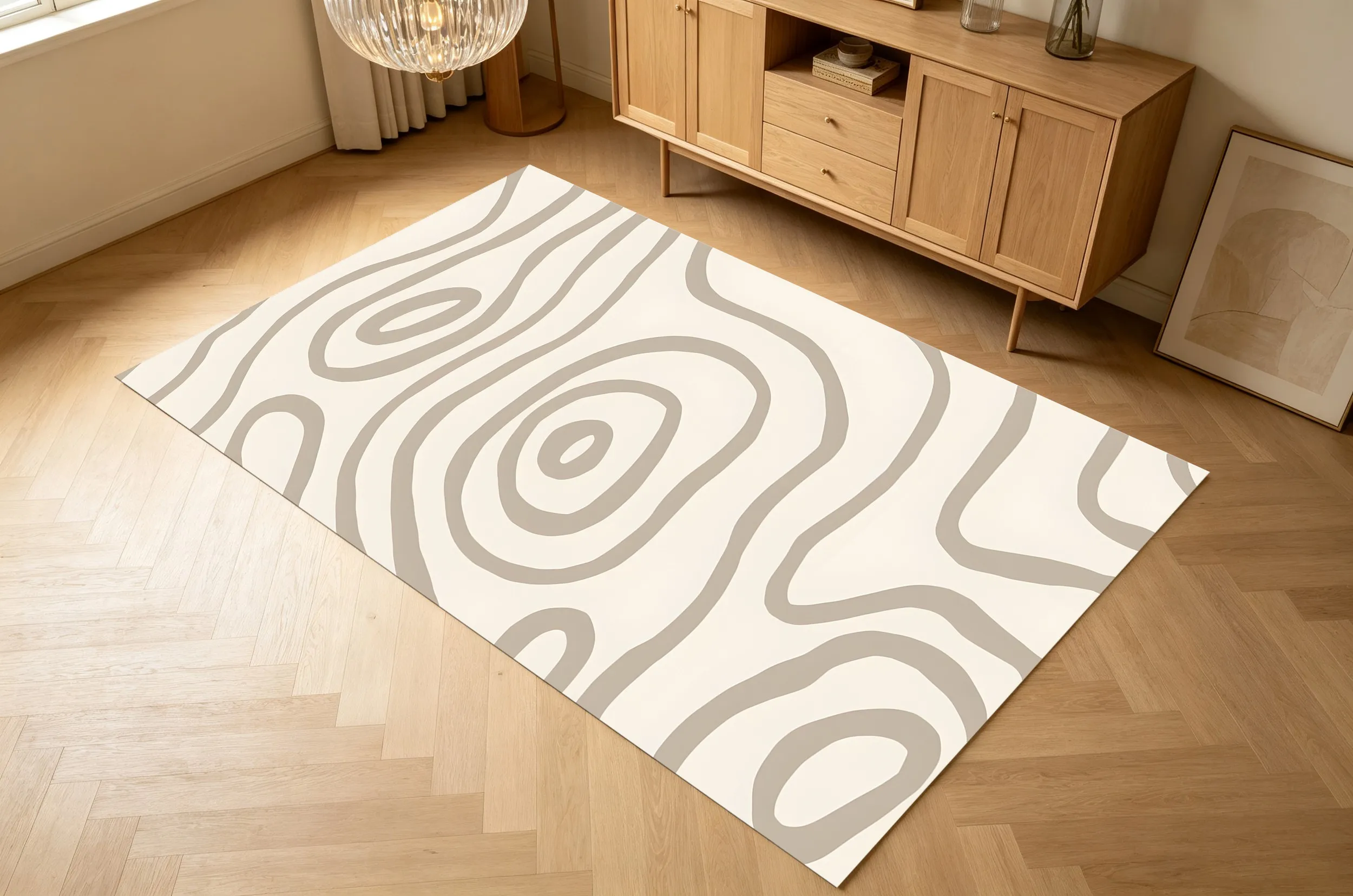 2D Large Rug Milky Coffee Color Flowing Tree Ring Pattern Minimalist Living Room Bedroom Carpet