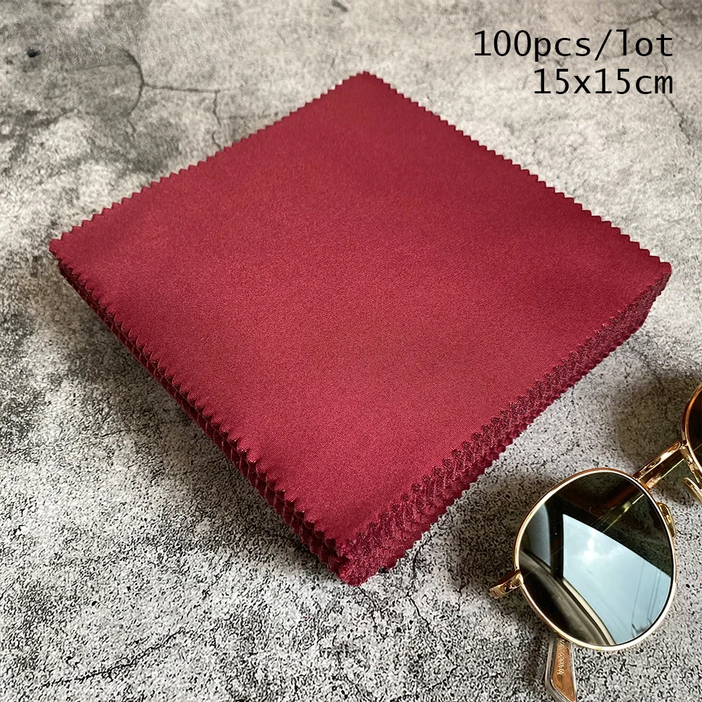 

100pcs 150x150MM Red Glasses Cleaner Burgund Microfiber Cleaning Cloth For Lens Phone Screen Cleaning Wipes Eyewear Accessories