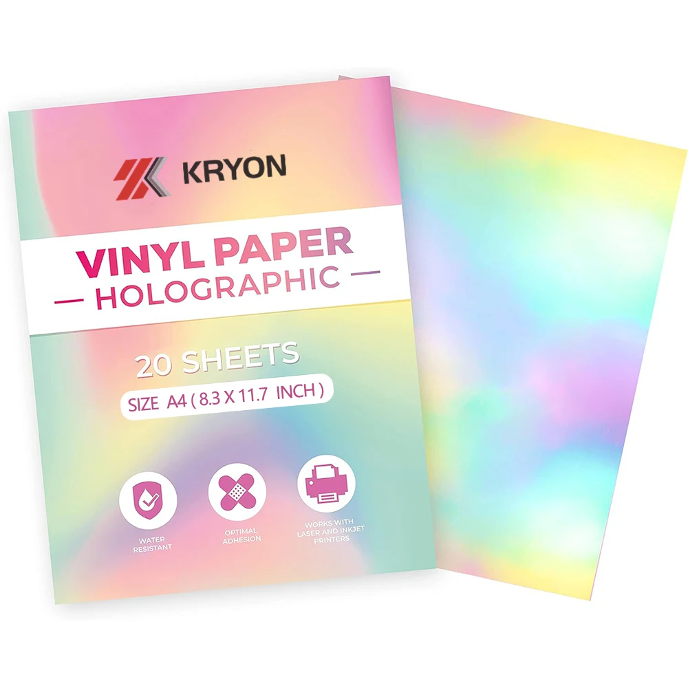 20 ورقة - صفائح لاصقة من الفينيل بألوان قوس قزح - مقاس A4 (8.3 × 11.7 بوصة)، ذاتية اللصق، مقاومة للماء، متوافقة مع طابعة النافثة للحبر والليزر
