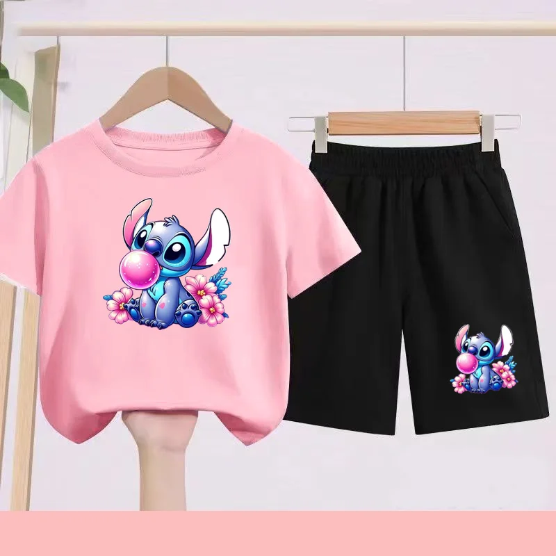 

Children's Sportswear Set T-shirt + Shorts for Girls, Pink and Purple Paired with Charming Animated Pattern Children's T-shirt